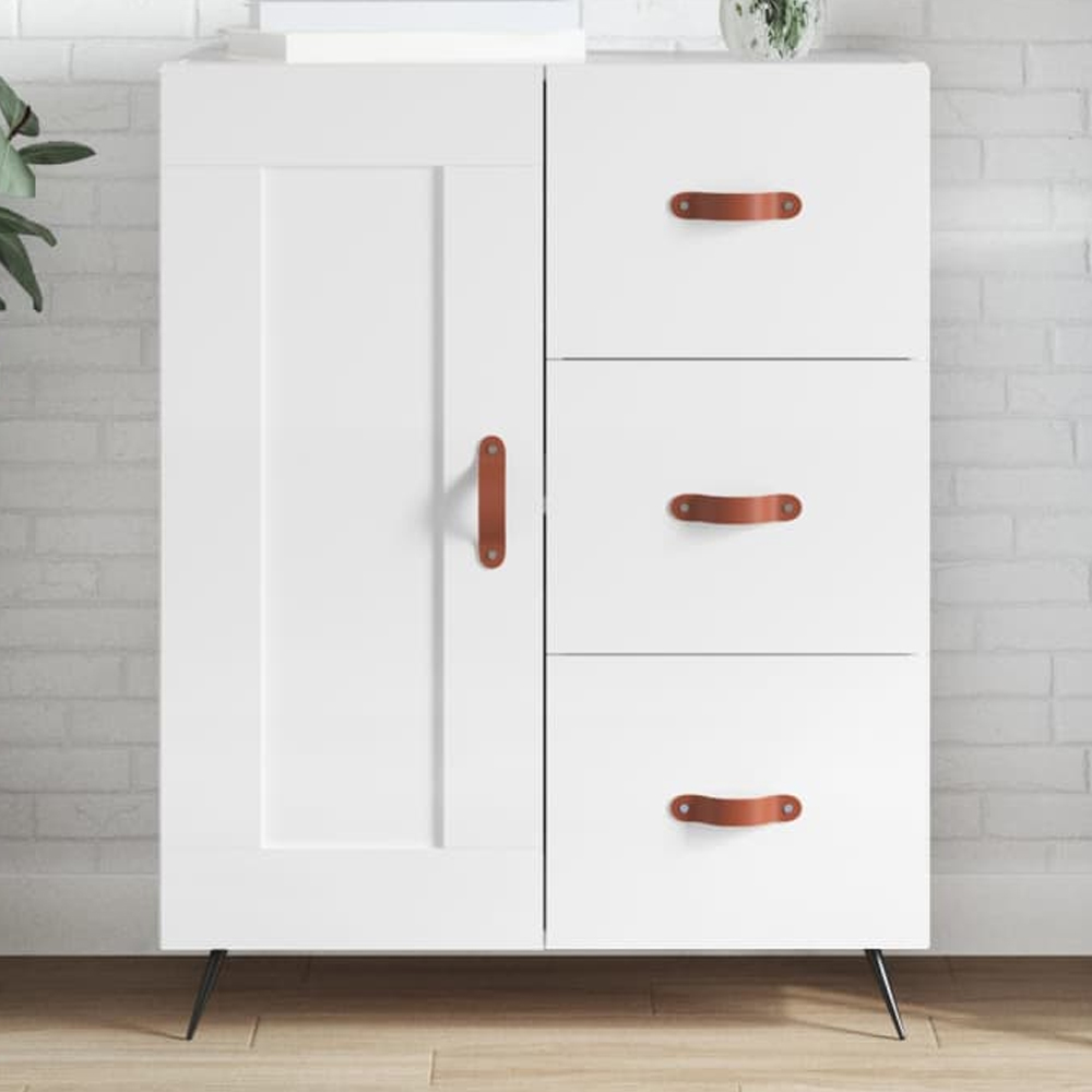 vidaXL Single Door 3 Drawer High Gloss White Sideboard Image 1