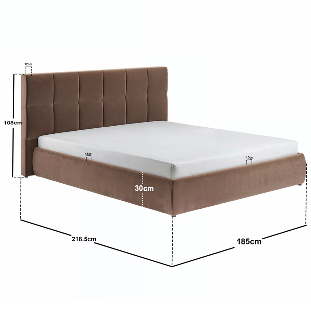 Solace+Co Mika King Size Chocolate Velvet Ottoman Bed Image 8