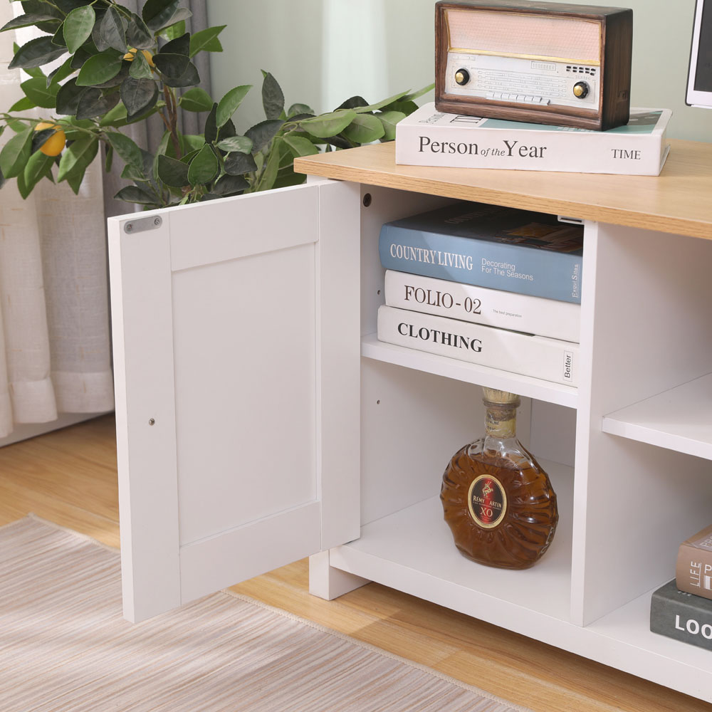 FurnitureHMD 2 Door 2 Shelf White and Oak Effect Wooden TV Unit Image 7