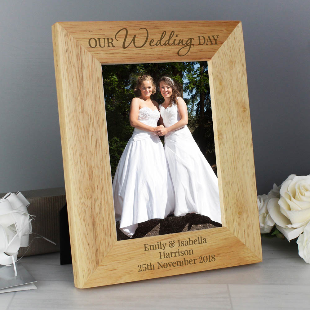 Personalised Memento Personalised Our Wedding Day Oak Finish Photo Frame 5 x 7 inch Image 2