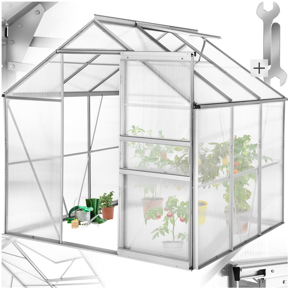 tectake Clear Aluminium 6 x 6.2ft Greenhouse Image 2