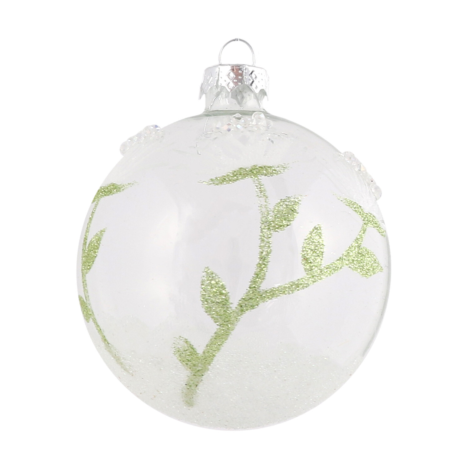 Clear Glittered Flower Designed Bauble Image 1