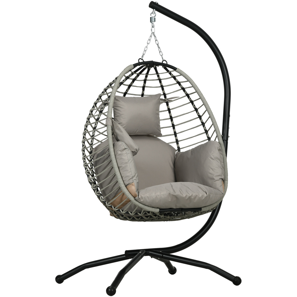 Outsunny Grey and Black Foldable Egg Chair with Cushion Image 2