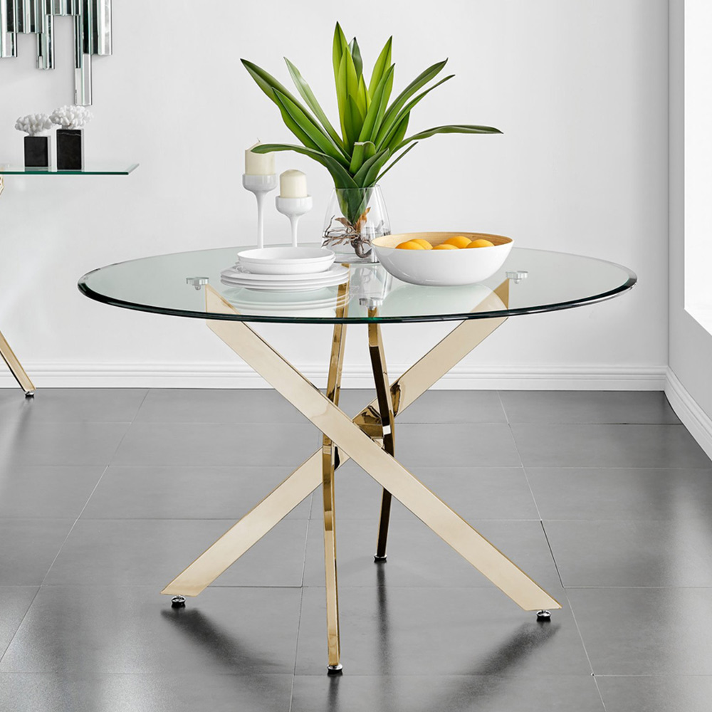 Furniturebox Arona Cesano 6 Seater Round Dining Set Grey and Gold Image 2