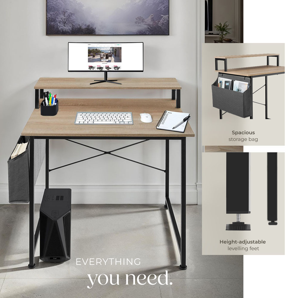 Tectake Desk Industrial Wood Light Desk Oak Sonoma with Fabric Organiser 80cm Image 4