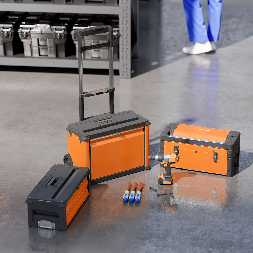 HOMCOM 3 Tier Orange Stackable Steel Tool Box with Wheels Image 4