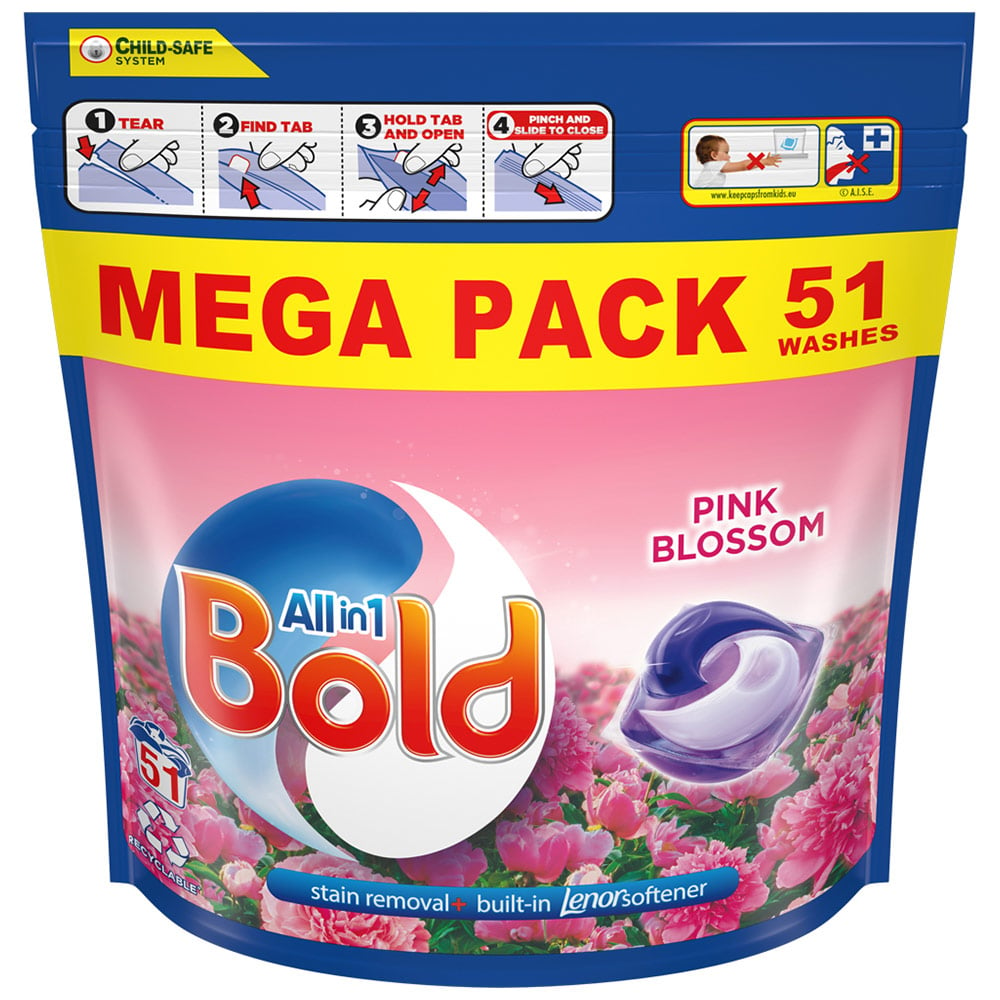 Bold All in 1 Pods Pink Blossom Washing Liquid Capsules 51 Washes Case of 2 Image 2