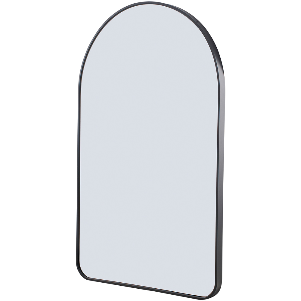 Living and Home Black Arched Aluminium HD Float Glass Bathroom Mirror with Towel Bar 50 x 80cm Image 3