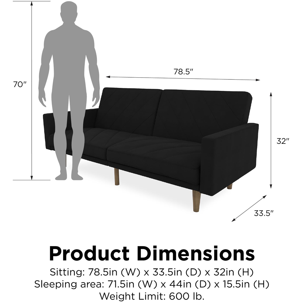 Dorel Paxson 3 Seater Linen Black Sofa Bed with Wooden Feet Image 9