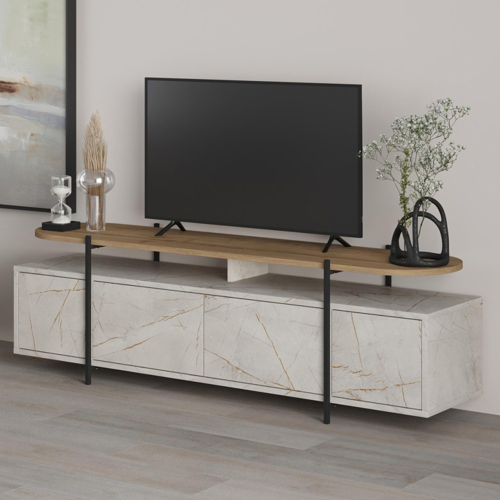 Decortie Hanley 4 Door Gold Marble Effect TV Stand Image 1