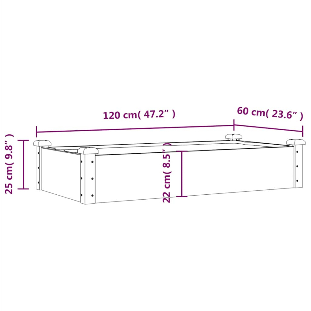 vidaXL Natural Fir Wood Raised Garden Bed with Liner 25 x 60 x 120cm Image 7