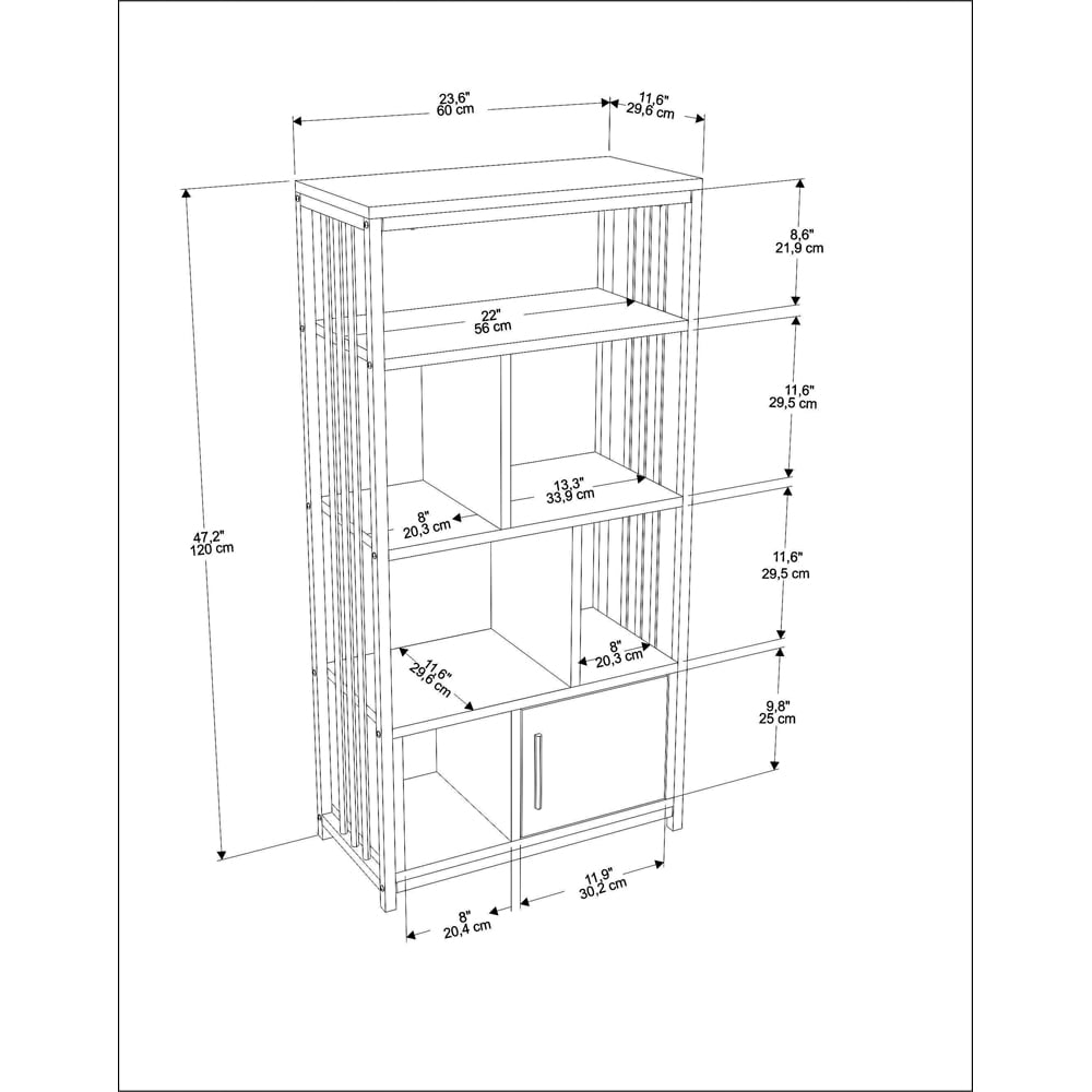 Decorotika Valero Single Door 7 Shelf White and Anthracite Bookcase Image 6