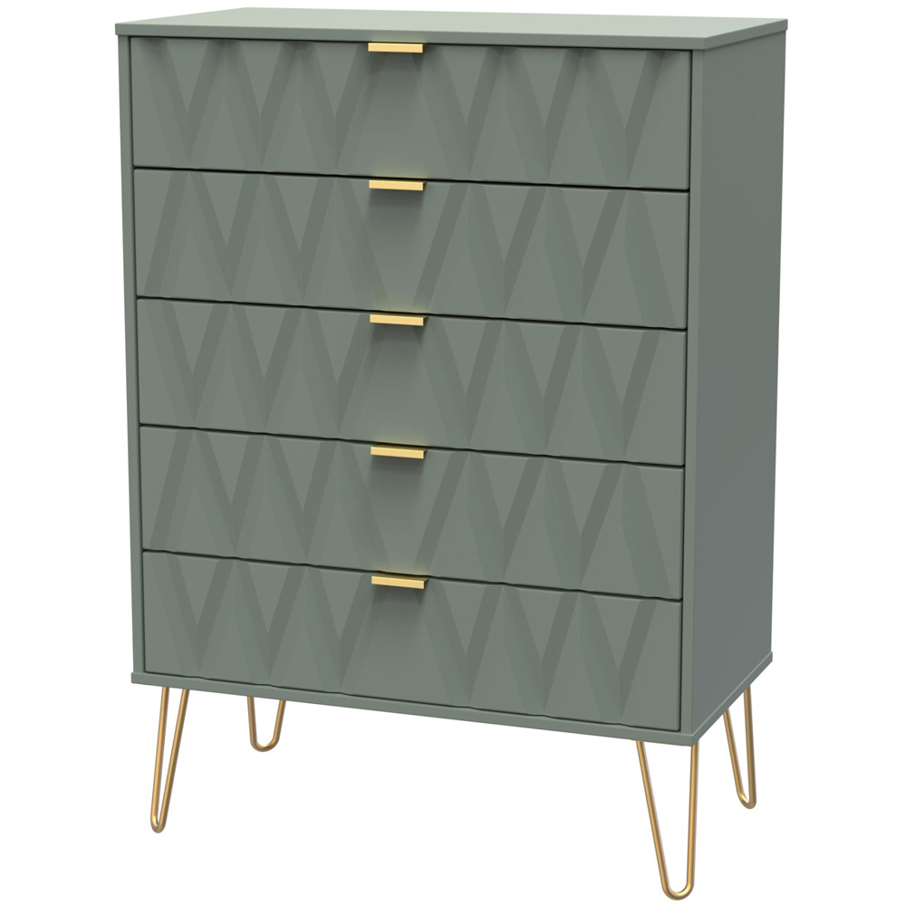 Crowndale Diamond 5 Drawer Reed Green Chest of Drawers Image 2