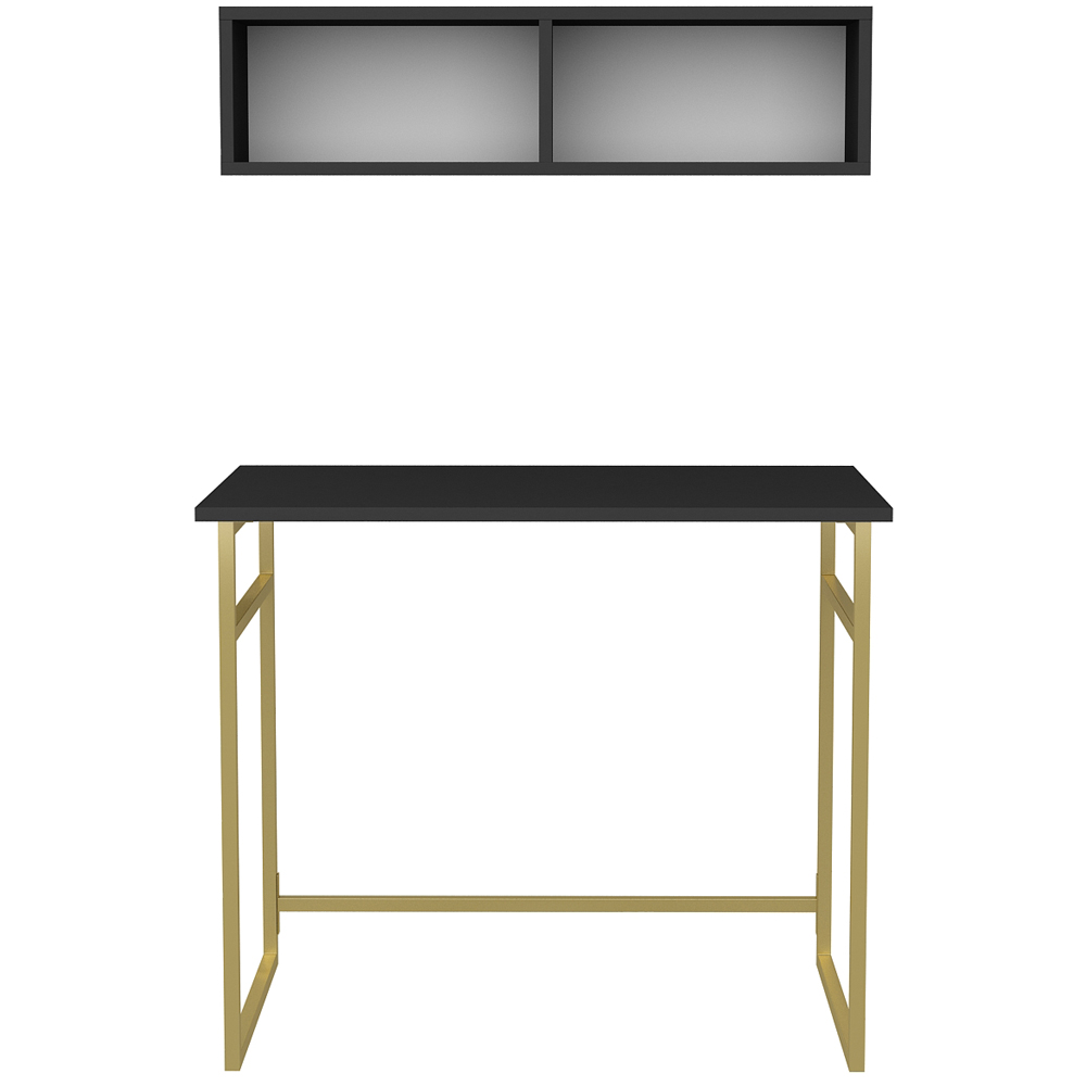 Decorotika Hussum Computer Desk with 2 Section Wall Shelf Gold and Anthracite Image 3