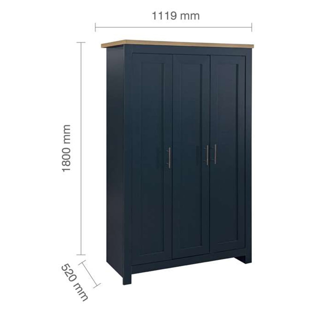 Highgate 3 Door Navy and Oak Wardrobe Image 8