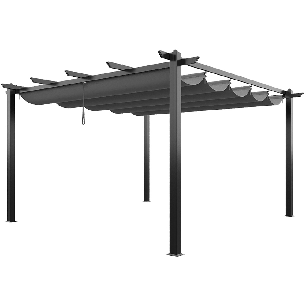 Living and Home 4 x 4m Light Grey Aluminium Pergola with Retractable Roof Image 2