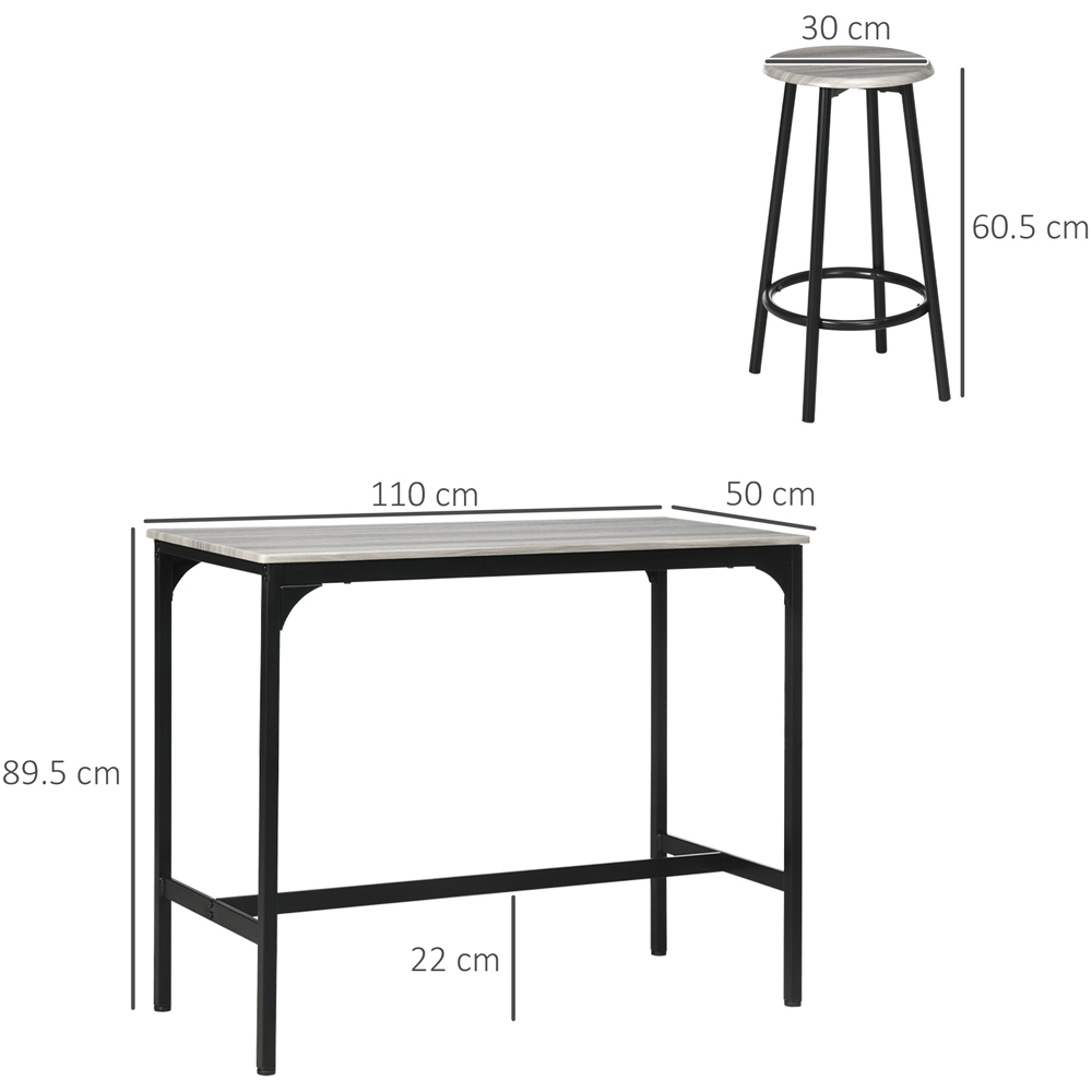 HOMCOM 4 Seater Grey Wood and Metal Bar Table and Stool Set Image 9