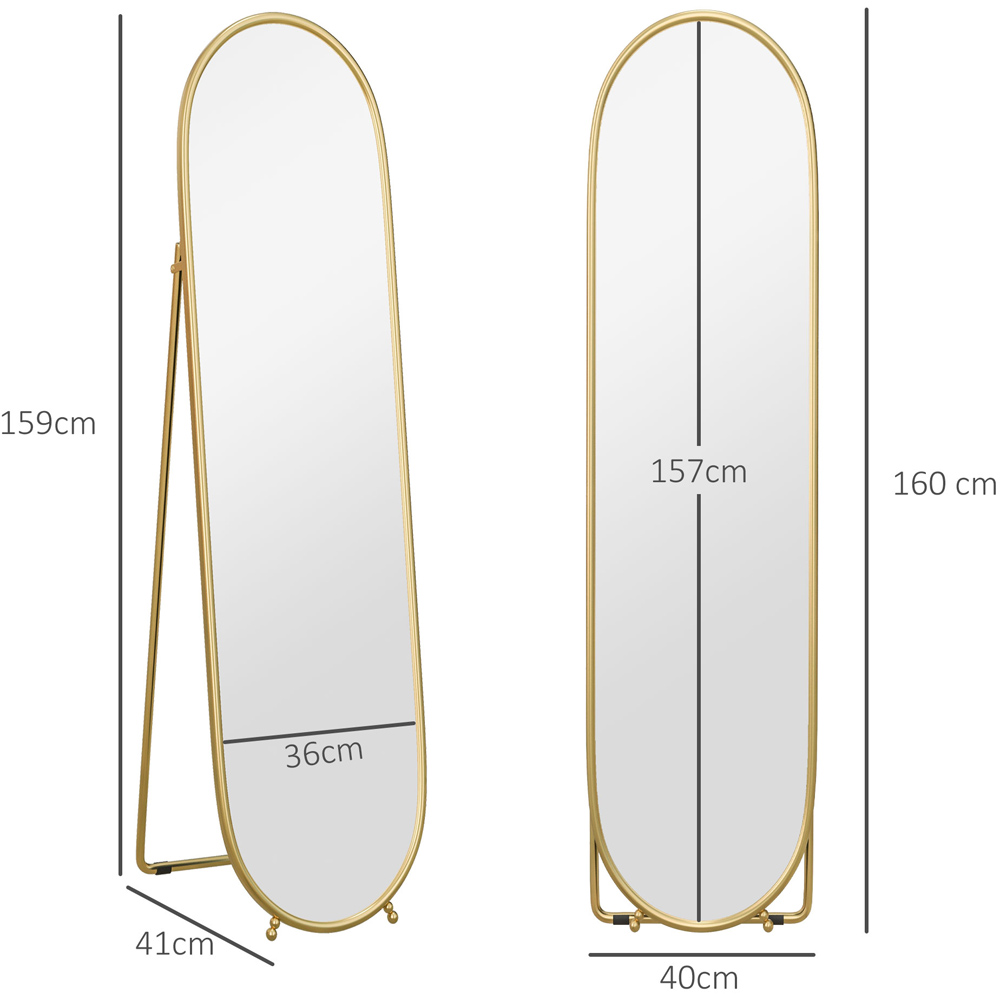Portland Gold Tone Metal Frame Oval Full Length Mirror 160 x 40cm Image 9