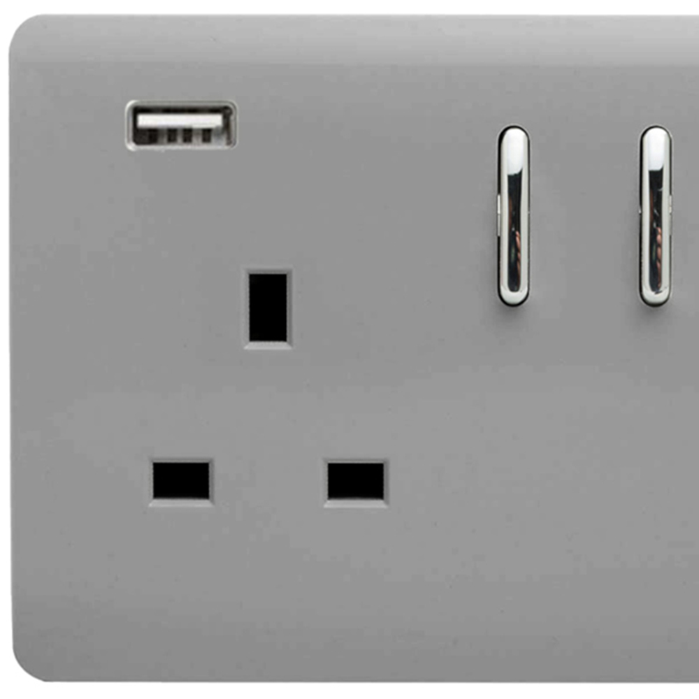 Trendi Switch 2 Gang 13amp 2 Port USB Light Grey Switched Plug Socket Image 2