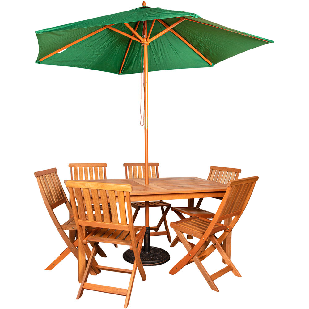 Samuel Alexander 6 Seater Rectangular Outdoor Dining Table Set with Green Parasol and Base Image 2