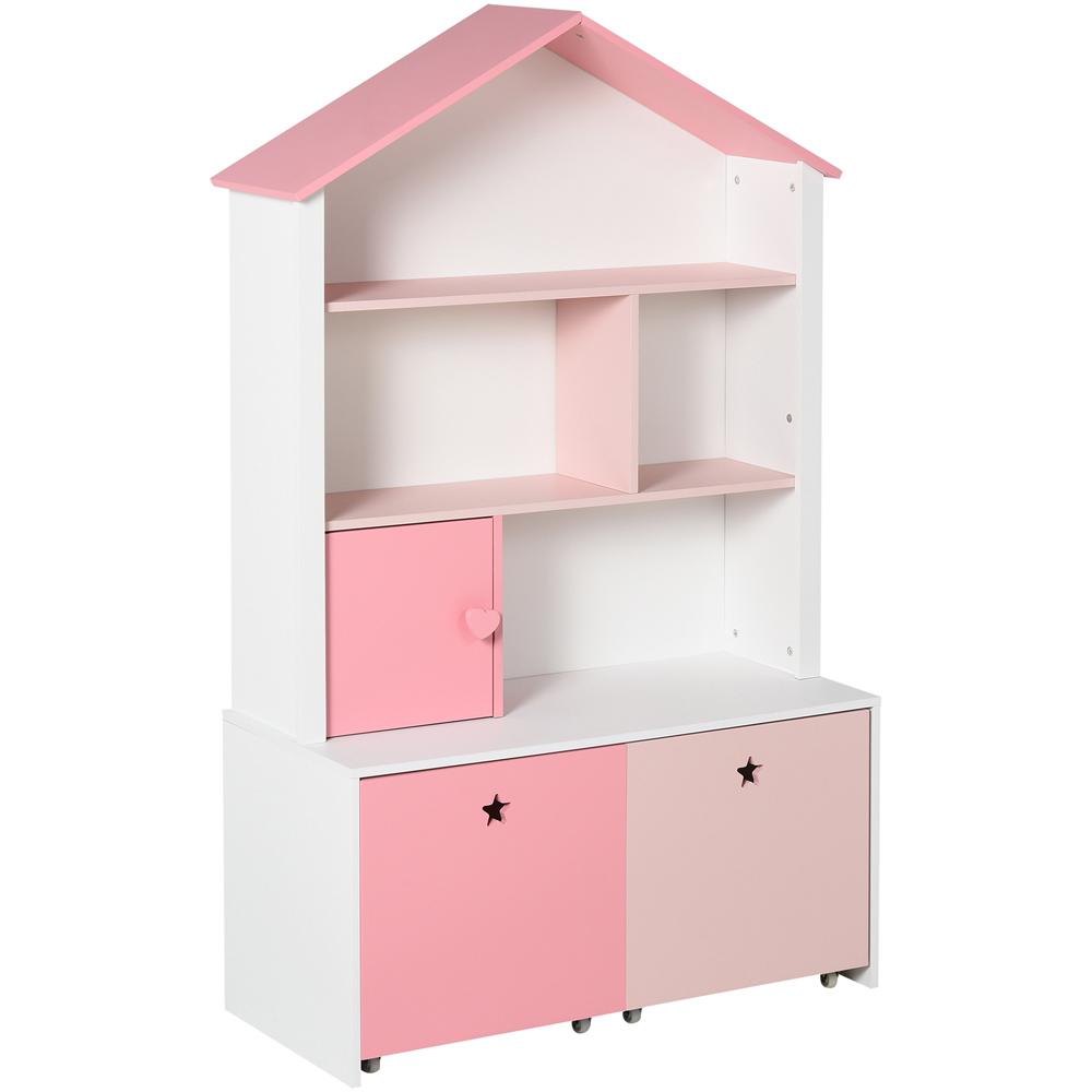 HOMCOM Kids Pink Bookcase with Wheels Image 2