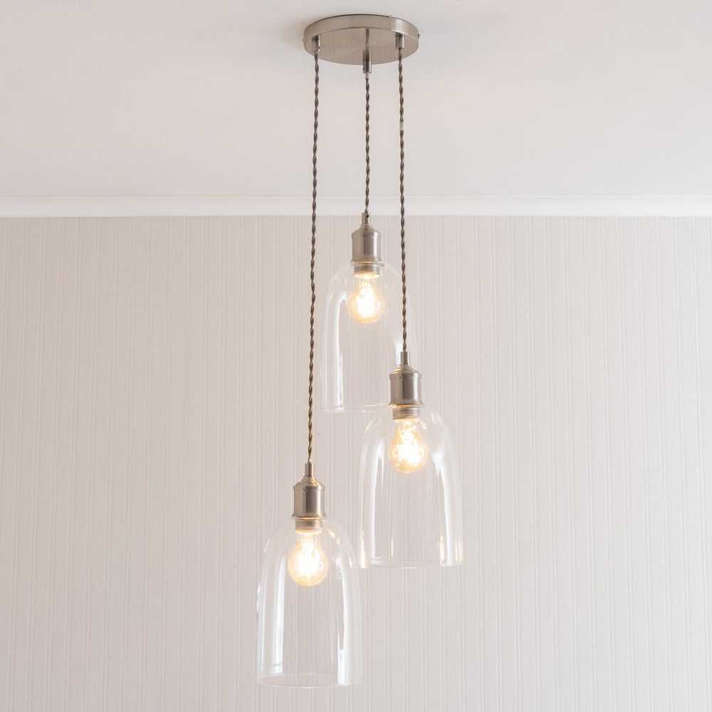 ValueLights Kira Glass Dome 3 Drop Cluster Brushed Chrome LED Ceiling Pendant Light Image 2