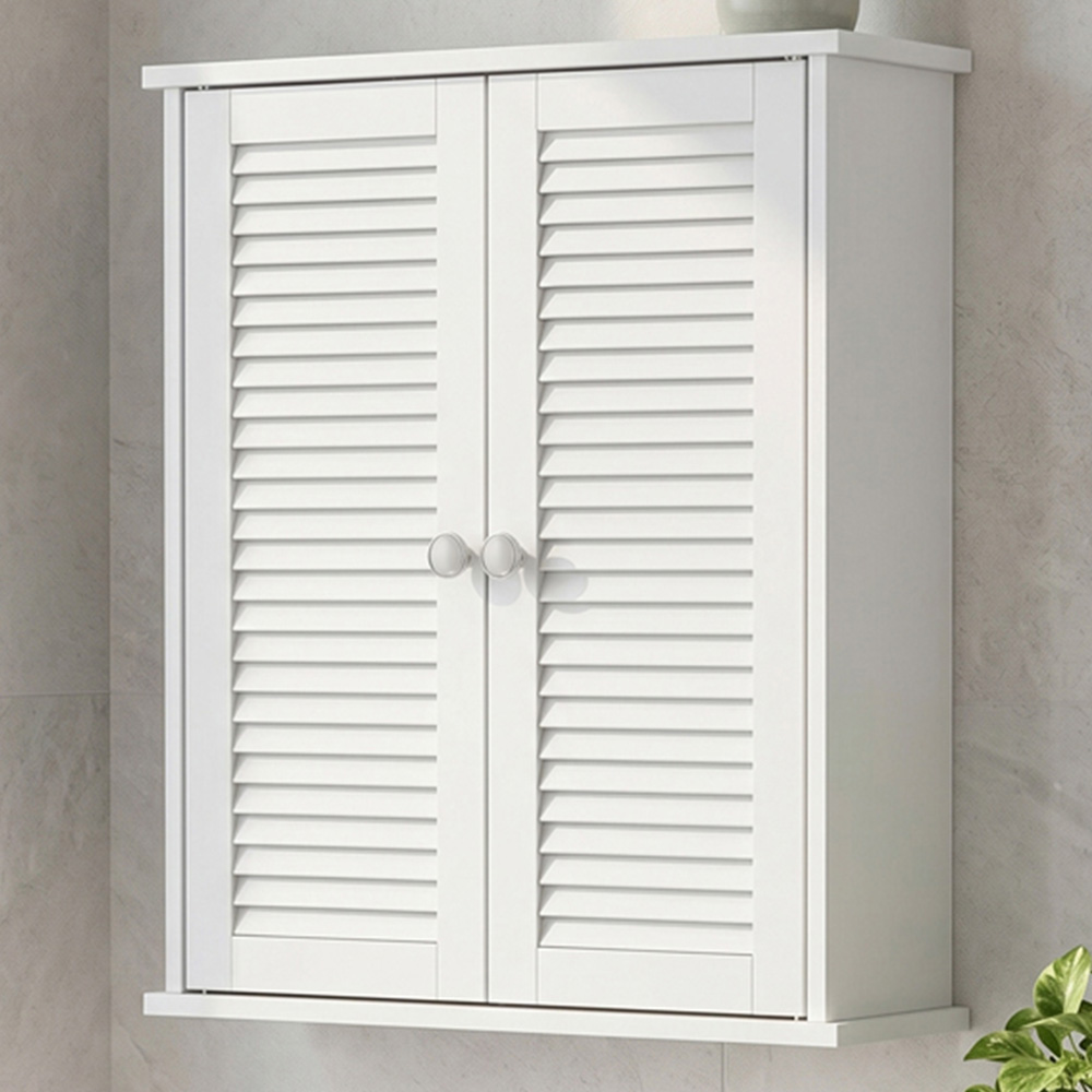 HOMCOM 2 Louvered Door White Wall-Mounted Bathroom Cabinet Image 1
