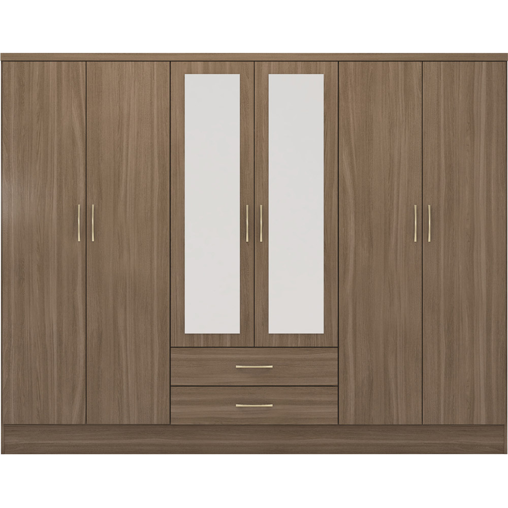 Seconique Nevada 6 Door 2 Drawer Rustic Oak Wardrobe Image 2