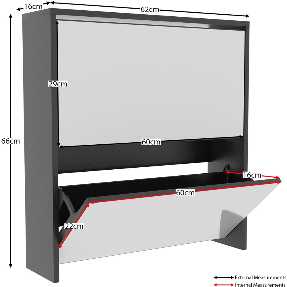 Home Vida Welham Black 2-Drawer Mirrored Shoe Cabinet Rack Image 9