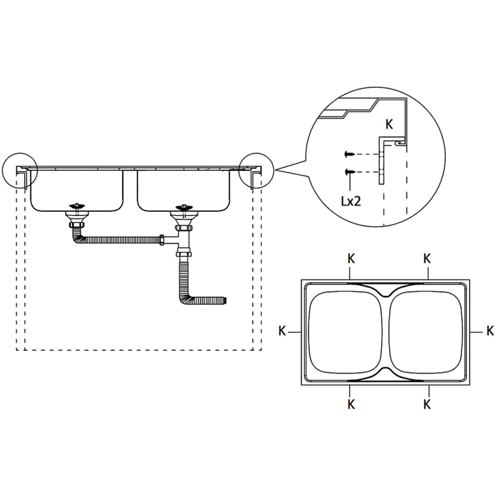 vidaXL Silver Stainless Steel Kitchen Sink with Double Basin and Drainer Set 1200 x 600 x 155mm Image 7