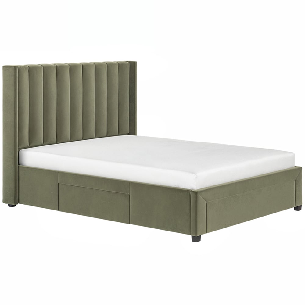 Flair Tiggy Double Khaki Velvet Storage Bed with Winged Headboard Image 2