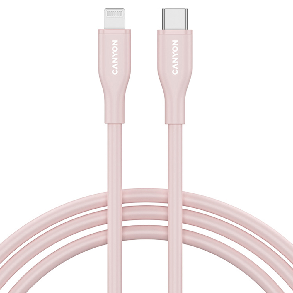 Canyon CNS-CLNM60 Pink Silicon Type-C to Lightning Cable 60W 1m Image 1