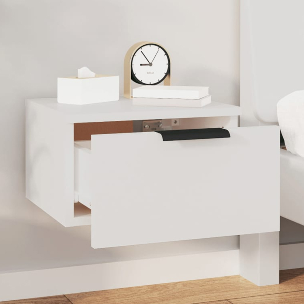 vidaXL Single Drawer White Wall Mounted Bedside Cabinet Image 1