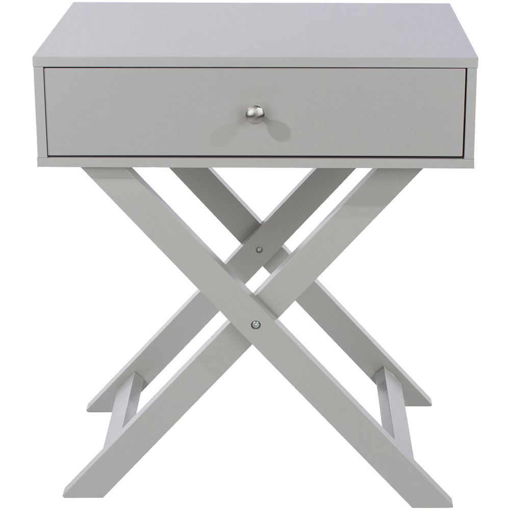 Leighton Single Drawer Light Grey X Legs Bedside Table Image 5