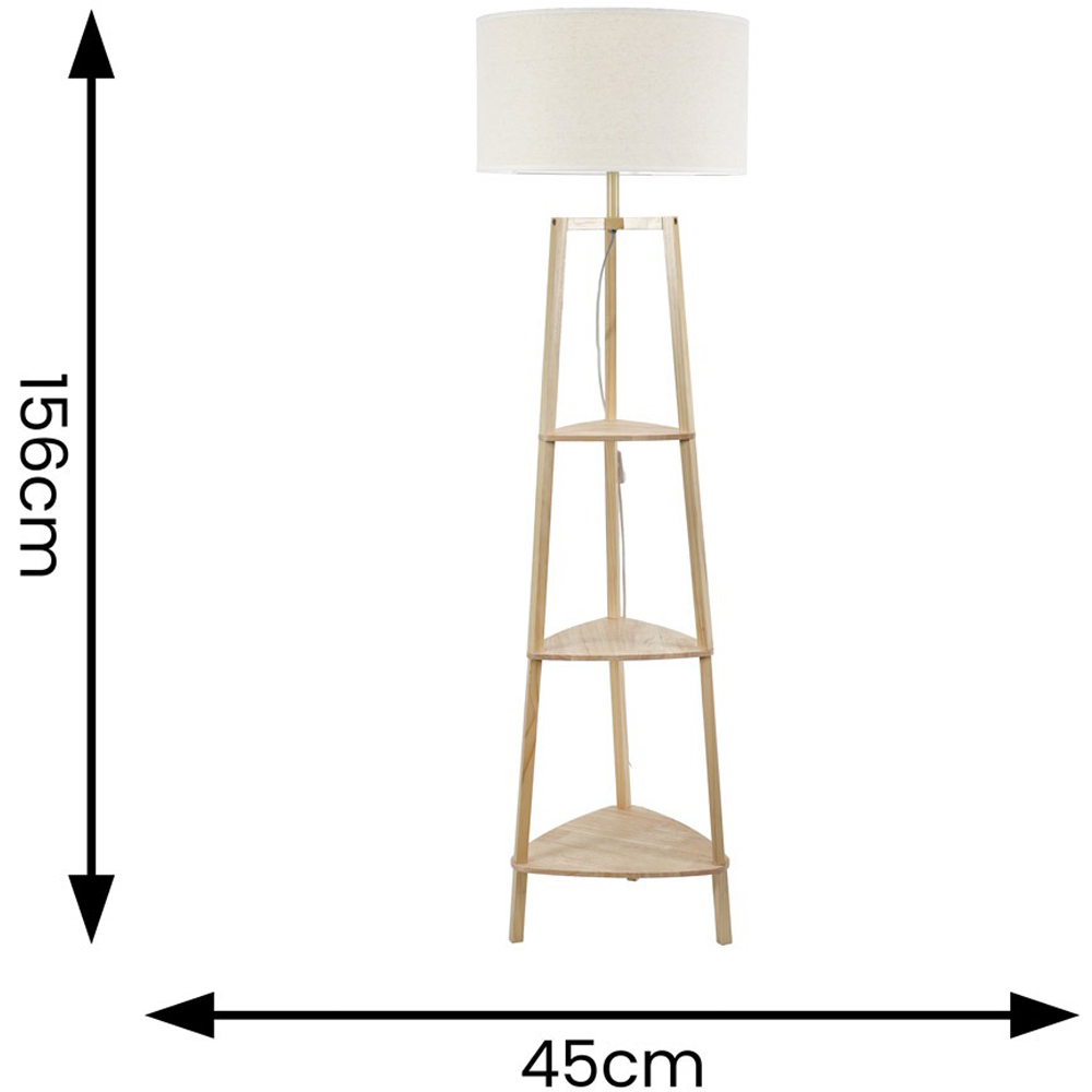 ValueLights Hiru 3 Shelf White Trim Linen Shade Floor Lamp and Bulb Image 7