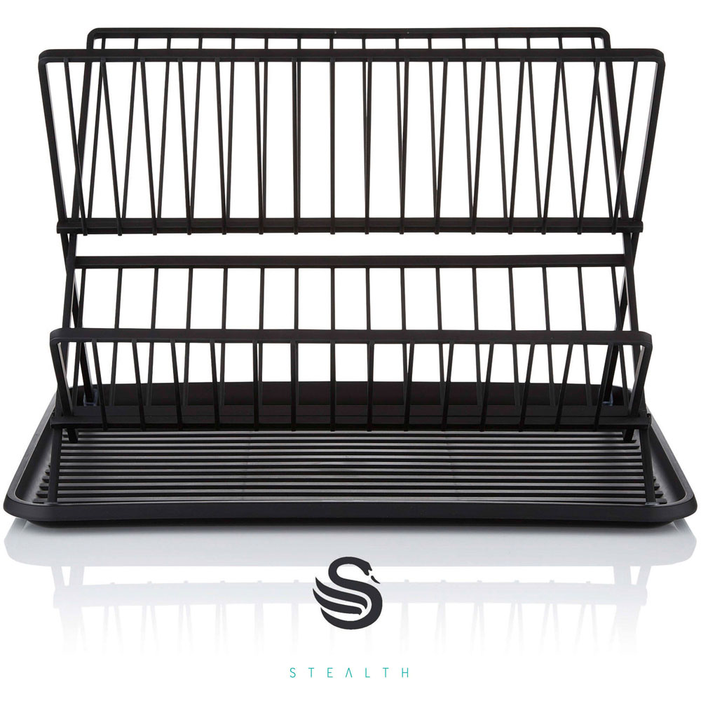 Swan Stealth 2-Tier Black 15 Plate Collapsible Dish Rack Image 2