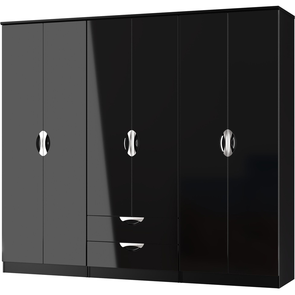 Crowndale Camden 6 Door 2 Drawer Black Gloss and Black Wardrobe Ready Assembled Image 3
