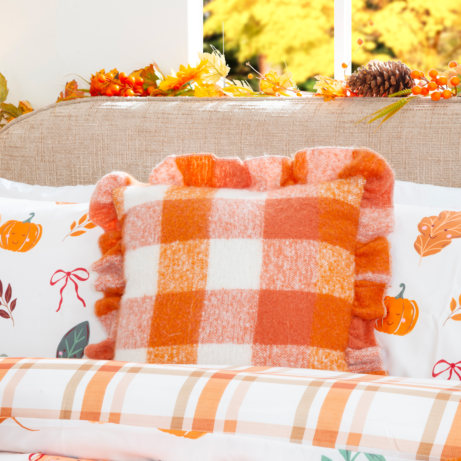 Carrigan Check Cushion Orange Image 3