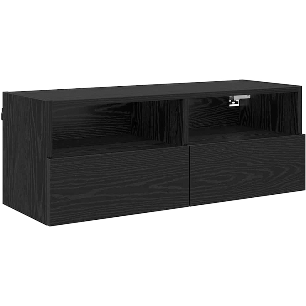vidaXL 2 Door 2 Shelf Black Oak Wide Wall Mounted TV Unit Set of 2 Image 4