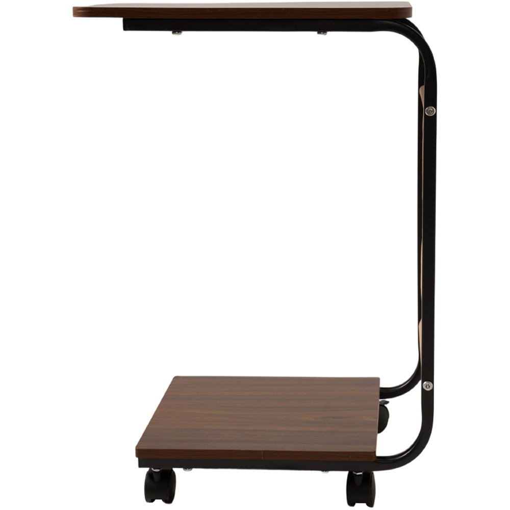 Living and Home Dark Walnut and Black C-Shape Side Table with Lockable Castors Image 4
