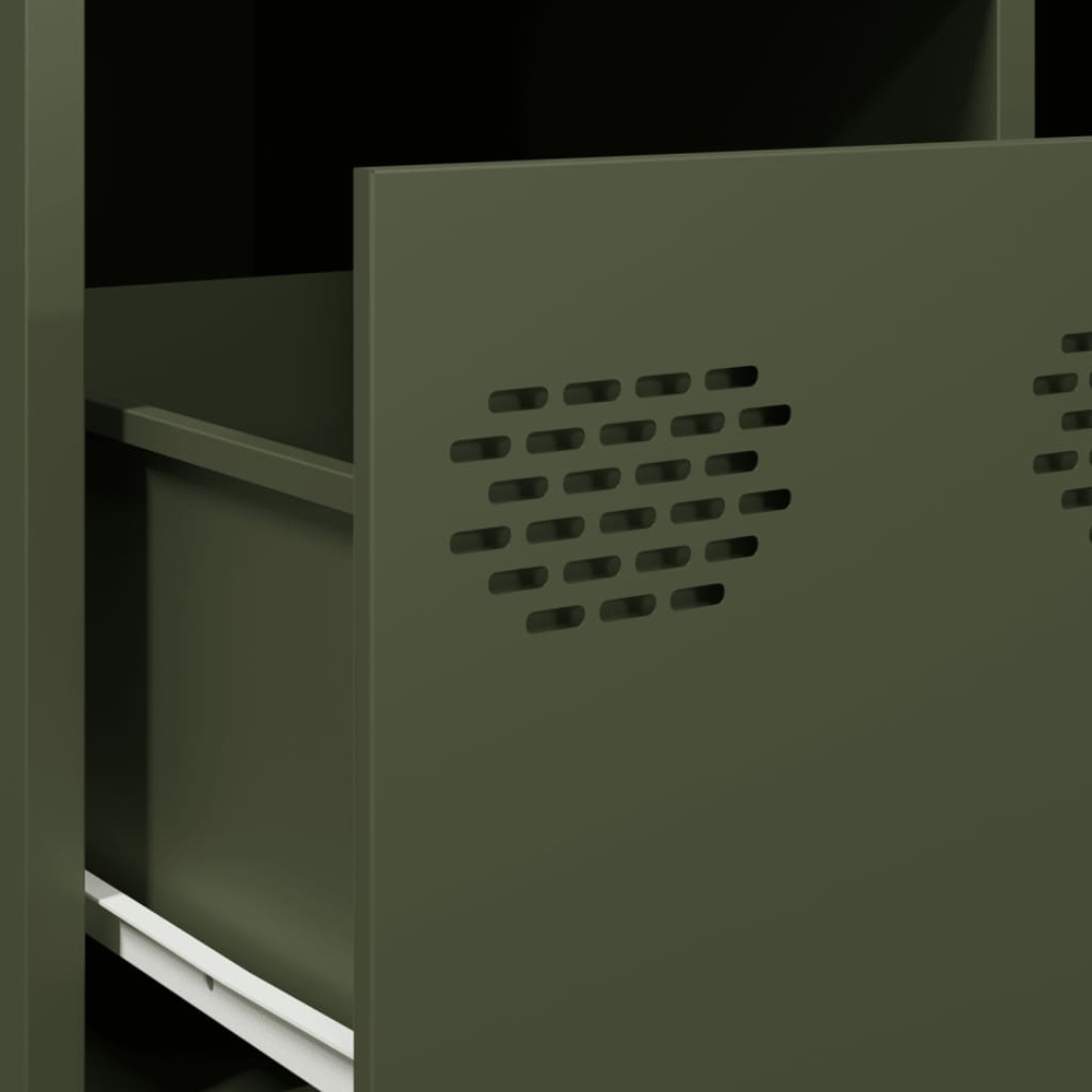 vidaXL 2 Drawer Olive Green Steel Broad TV Cabinet Image 8