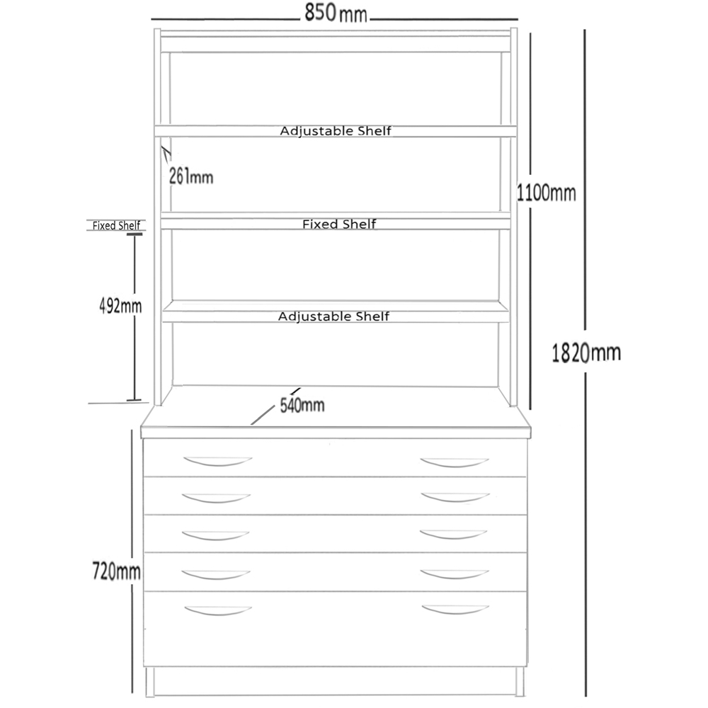 R White Cabinets 5 Drawer 6 Shelf A2 Plan Black Chest of Drawers with Hutch Image 5
