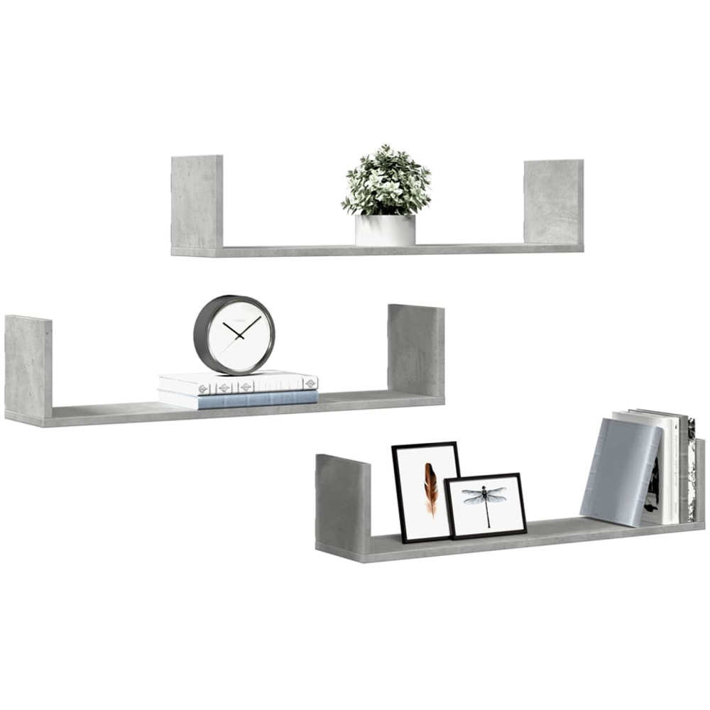 vidaXL 80cm Set of 3 Concrete Grey Floating Wall Shelf Image 2