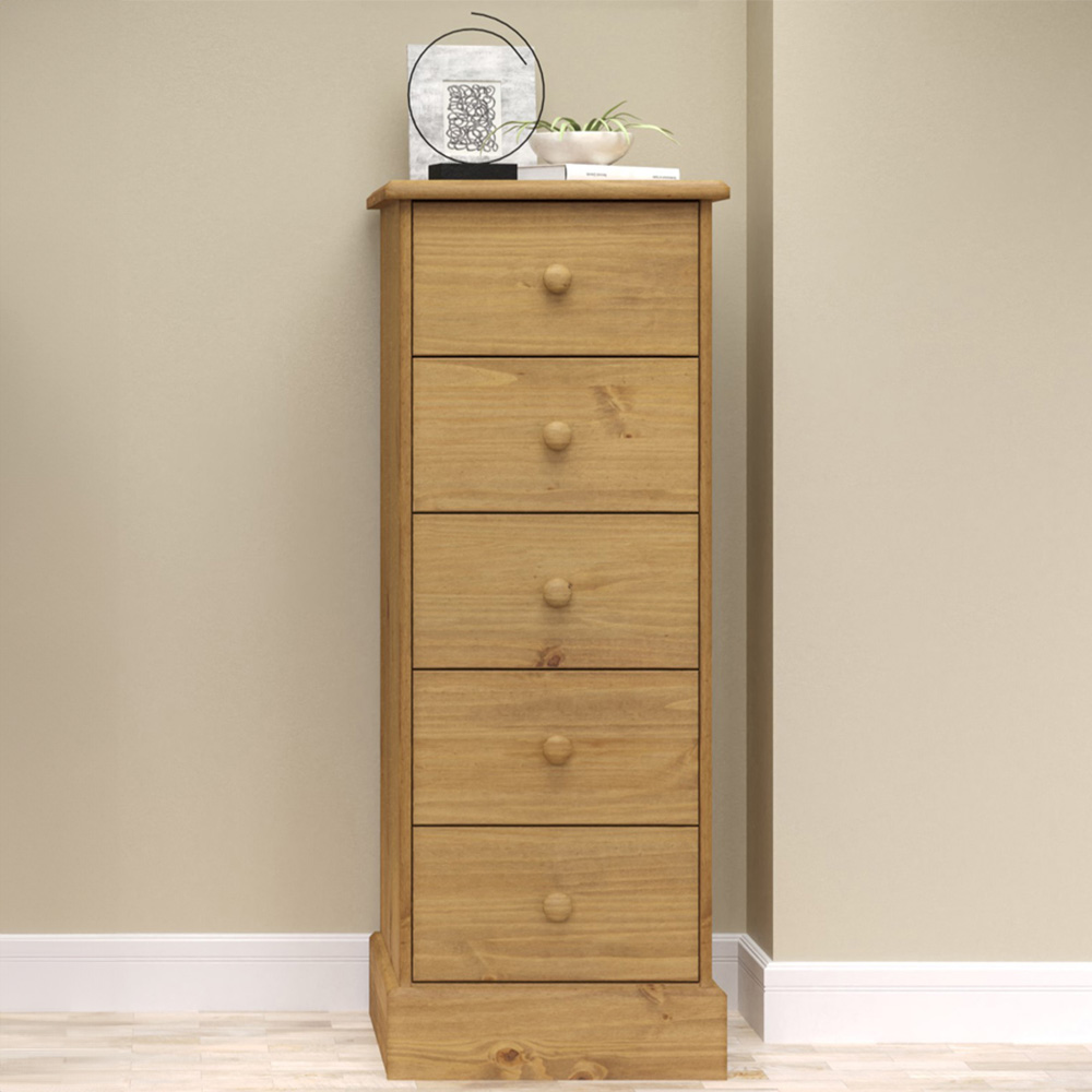 Core Products Cotswold 5 Drawer Pine Narrow Chest of Drawers Image 1