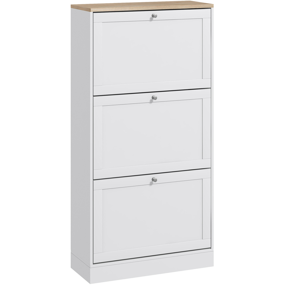 Portland 3 Flip Drawer White Narrow Shoe Cabinet Image 2