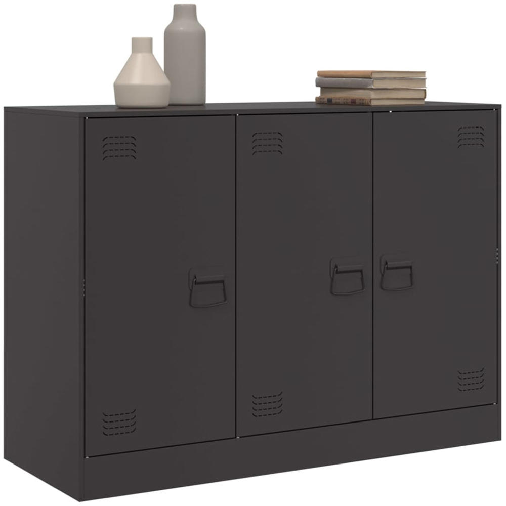 vidaXL 3 Door Black Metal Sideboard Image 4