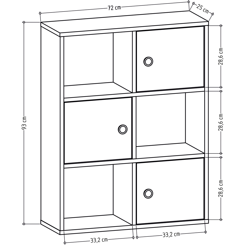 Decorotika Tilton 3 Door 3 Open Shelf Oak and Anthracite Bookcase Image 5