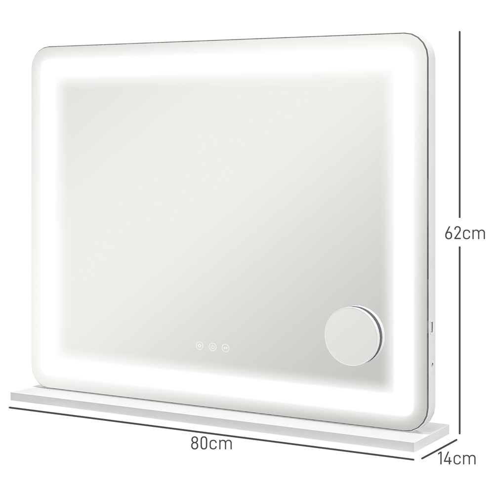 HOMCOM White LED Vanity Mirror with 10X Magnification and USB Port 80 x 62cm Image 9