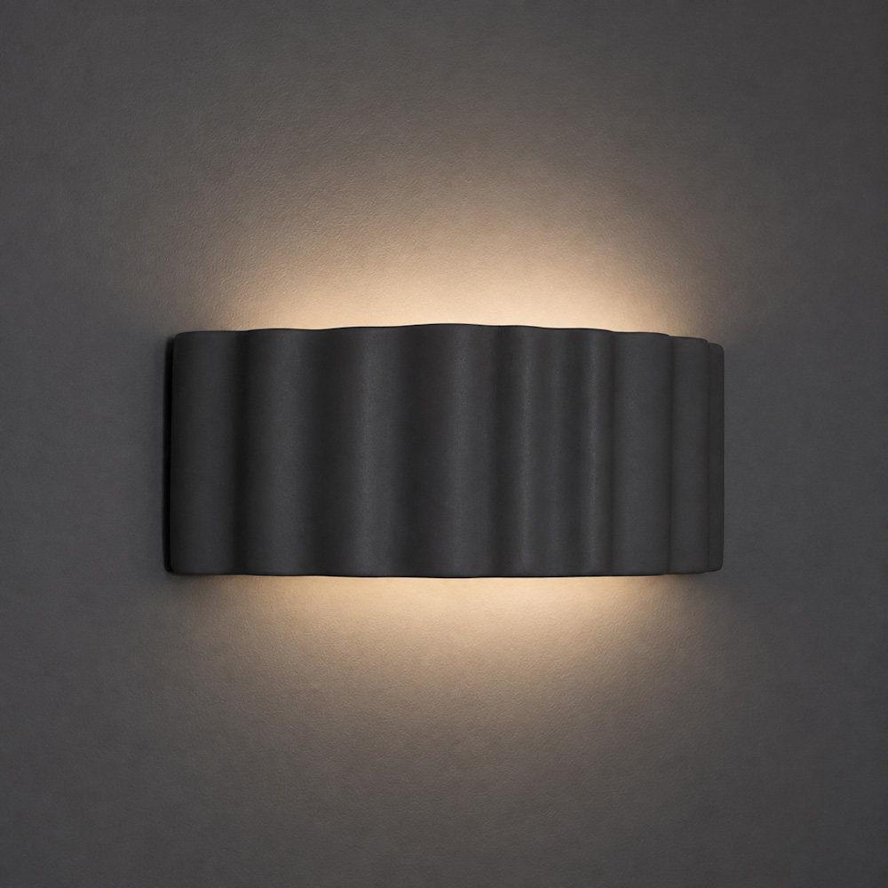 ValueLights Pablo Navy Blue Ribbed Ceramic Flush Wall Light with Bulb Image 2