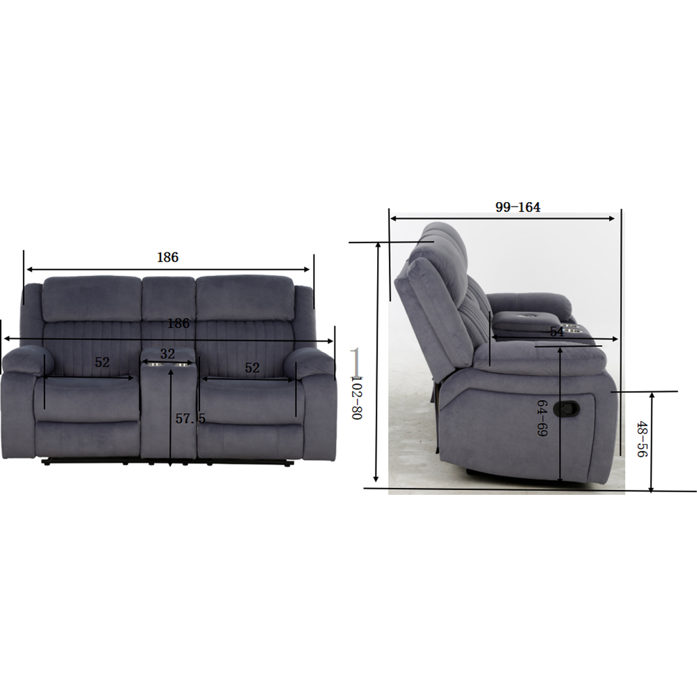 Haddon 2 Seater Dark Grey Manual Recliner Sofa Image 3